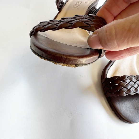 J. Crew Women’s Lucie Brown Woven Braided Leather Slip On Heeled Sandals Classic - Picture 5 of 12